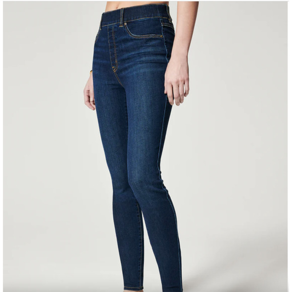 SPANX Denim - Spanx Ankle Skinny Leg Jeans in Blue Midnight Shade Pull-On Women's Large